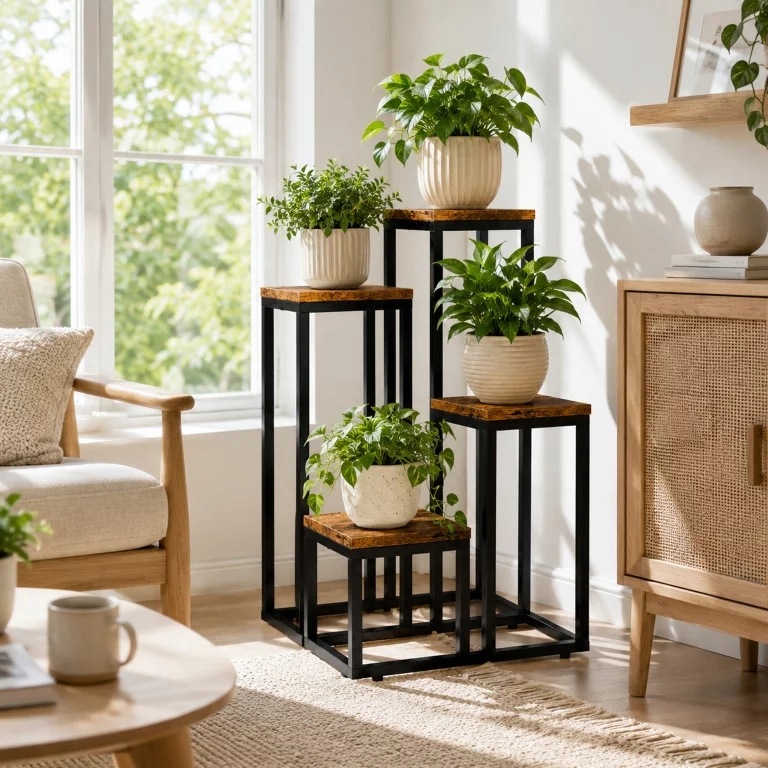 KWIETNIK STOJĄCY STOJAK NA KWIATY KWIATKI ROŚLINY METALOWY 4 POZIOMOWY 68CM