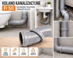 KOLANO KANALIZACYJNE UNIWERSALNE DO RUR FI 50 PLASTIKOWE REGULOWANE SZARE