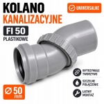 KOLANO KANALIZACYJNE UNIWERSALNE DO RUR FI 50 PLASTIKOWE REGULOWANE SZARE