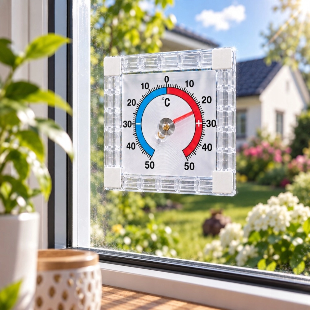 TERMOMETR KWADRATOWY 75 x 75 mm PRZYKLEJANY NA SZYBĘ ZEWNĘTRZNY DOKŁADNY