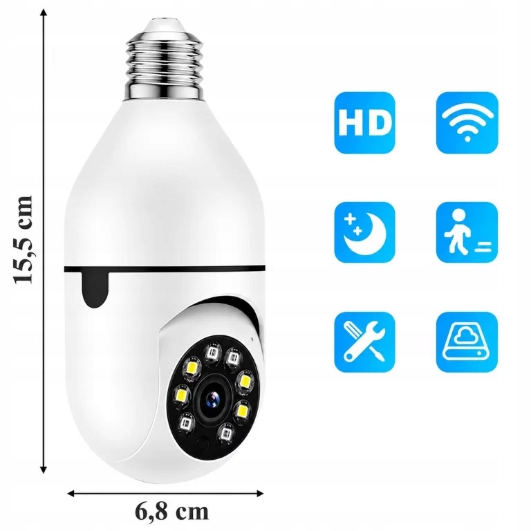 KAMERA IP BEZPRZEWODOWA WIFI ŻARÓWKA E27 30W DO MONITORINGU DOMU NIANIA