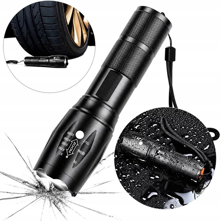 LATARKA TAKTYCZNA LED T6 WODOODPORNA WOJSKOWA 10W 200LM MOCNA ZOOM 300M