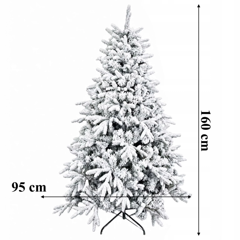 CHOINKA MOCNO OŚNIEŻONA SZTUCZNA ŚWIERK GĘSTA ŻYWA STOJAK 160CM PREMIUM