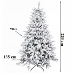 CHOINKA MOCNO OŚNIEŻONA SZTUCZNA ŚWIERK GĘSTA ŻYWA STOJAK 220CM PREMIUM