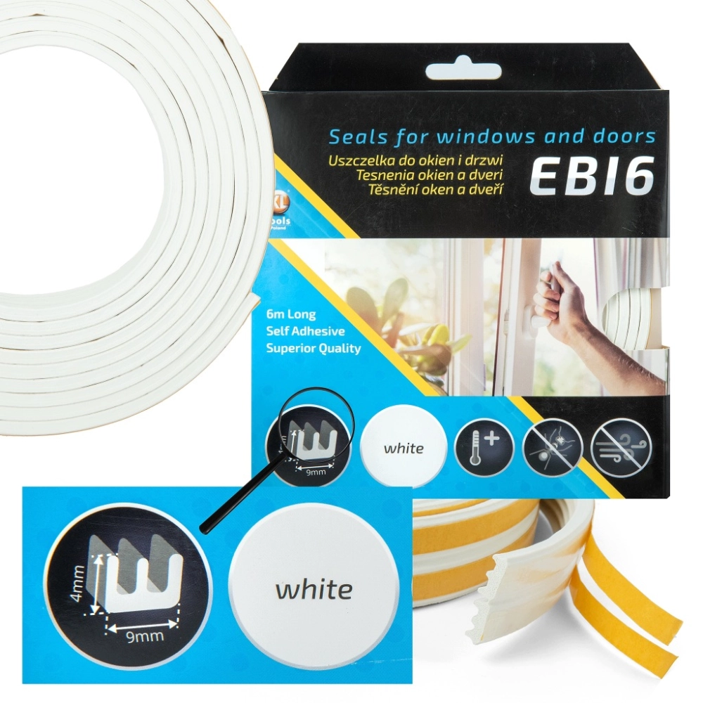 SAMOPRZYLEPNA USZCZELKA DRZWI DRZWIOWA OKIEN OKIENNA EPDM E 6 m BIAŁA