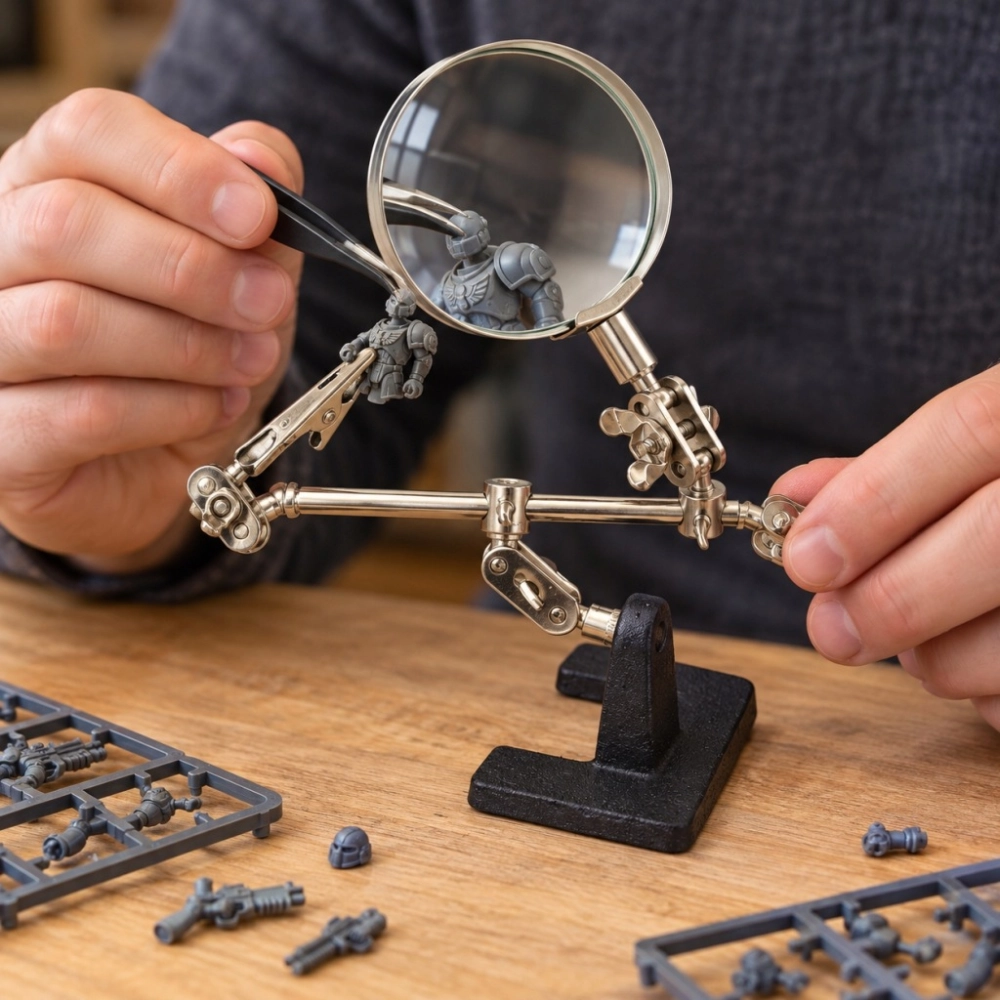 TRZECIA RĘKA CHWYTAKI Z LUPĄ 62 MM 2,5X UCHWYT DO LUTOWANIA MODELARSTWA