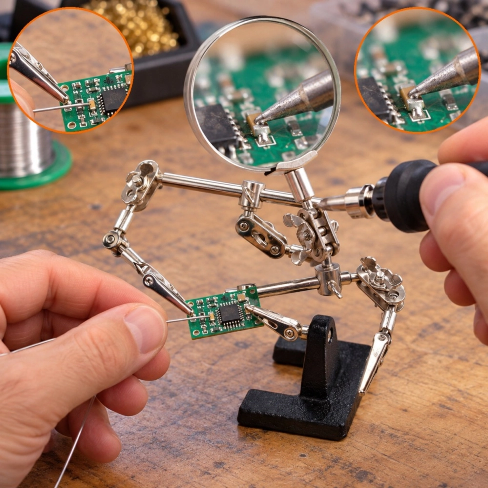 TRZECIA RĘKA CHWYTAKI Z LUPĄ 62 MM 2,5X UCHWYT DO LUTOWANIA MODELARSTWA