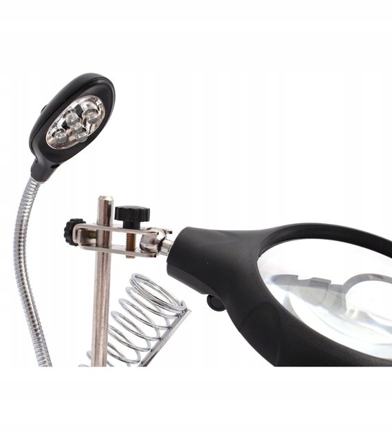 TRZECIA RĘKA CHWYTAKI Z LUPĄ LED 62 MM 2,5X UCHWYT DO LUTOWANIA