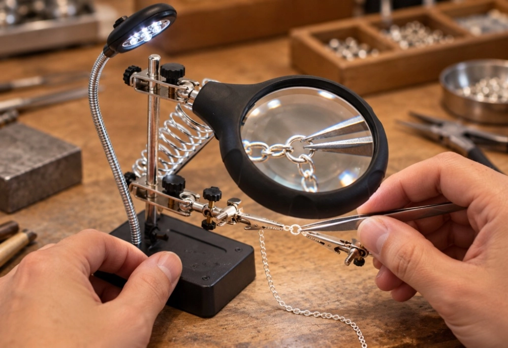 TRZECIA RĘKA CHWYTAKI Z LUPĄ LED 62 MM 2,5X UCHWYT DO LUTOWANIA