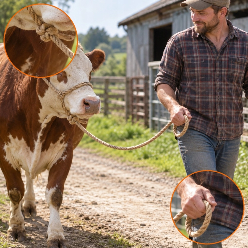 POWRÓZ JUTOWY 4 M 8 MM UWIĄZ POSTRONEK DO BYDŁA KRÓW KÓZ Z OCZKIEM
