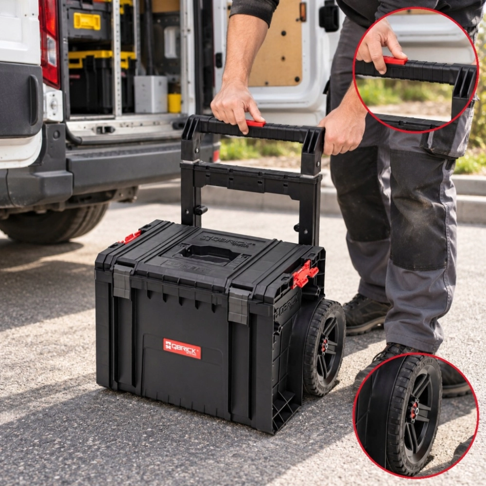 SKRZYNIA NARZĘDZIOWA QBRICK PRO CART PLUS 29 L KOŁA UCHWYT TELESKOPOWY