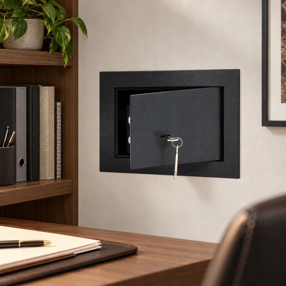 SEJF ŚCIENNY DO WMUROWANIA 30X20X15 CM STALOWY MECHANICZNY NA KLUCZ