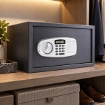 SEJF ELEKTRONICZNY STALOWY Z PÓŁKĄ NA KOD KLUCZ AWARYJNY DOM BIURO