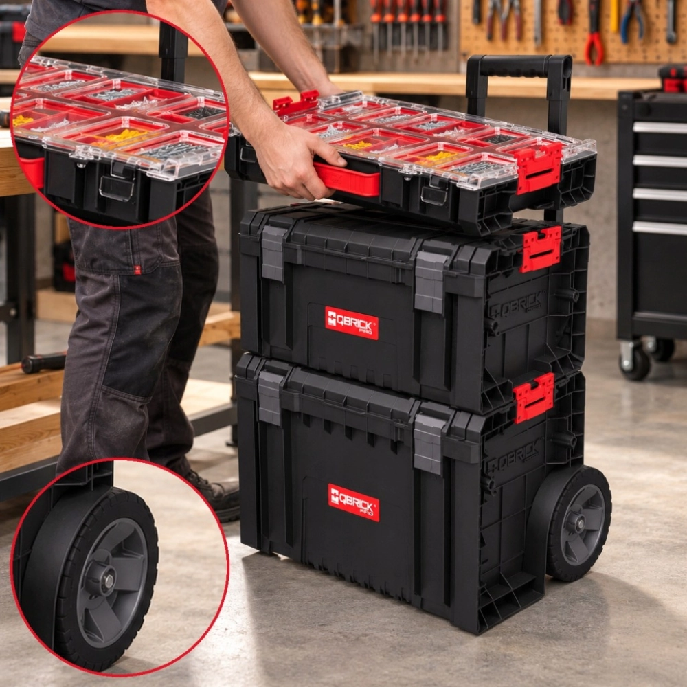 ZESTAW SKRZYŃ NARZĘDZIOWYCH QBRICK PRO CART 2 ORGANIZER WÓZEK NA KOŁACH