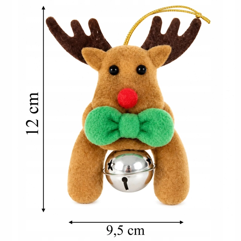ZAWIESZKA ŚWIĄTECZNA RENIFER 12 CM Z DZWONECZKIEM OZDOBA NA CHOINKĘ