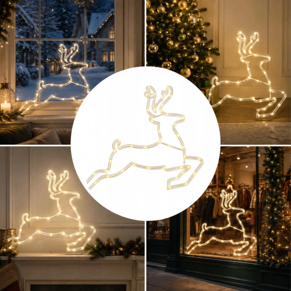RENIFER ŚWIĄTECZNY 43 LED 46 CM BIAŁY CIEPŁY ŚWIECĄCA DEKORACJA
