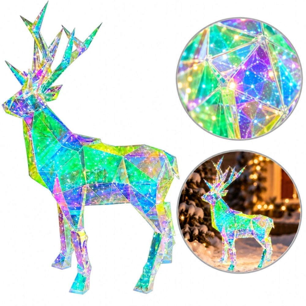 RENIFER LED HOLOGRAFICZNY 3D 90 CM GEOMETRYCZNY OZDOBA OGRODOWA