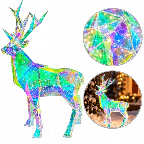 RENIFER LED HOLOGRAFICZNY 3D 90 CM GEOMETRYCZNY OZDOBA OGRODOWA