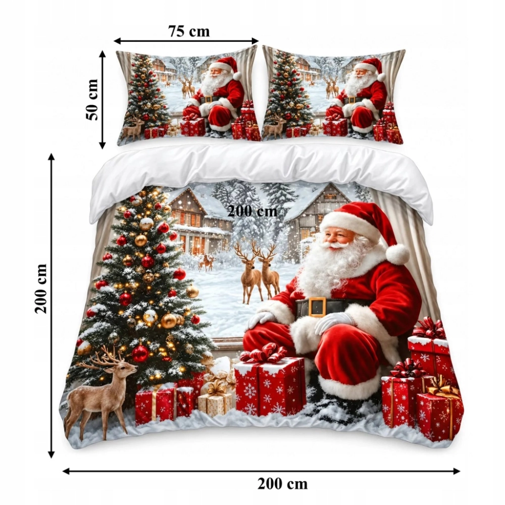 POŚCIEL ŚWIĄTECZNA 200X220 3D MIKOŁAJ CHOINKA 2X POSZEWKI 50X75 NA PREZENT