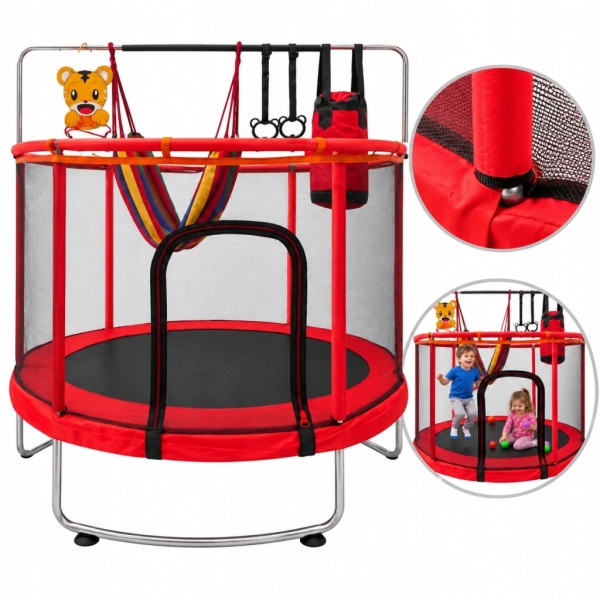 TRAMPOLINA DLA DZIECI 140 CM OGRODOWA DOMOWA KOSZ HAMAK WOREK PIŁKI