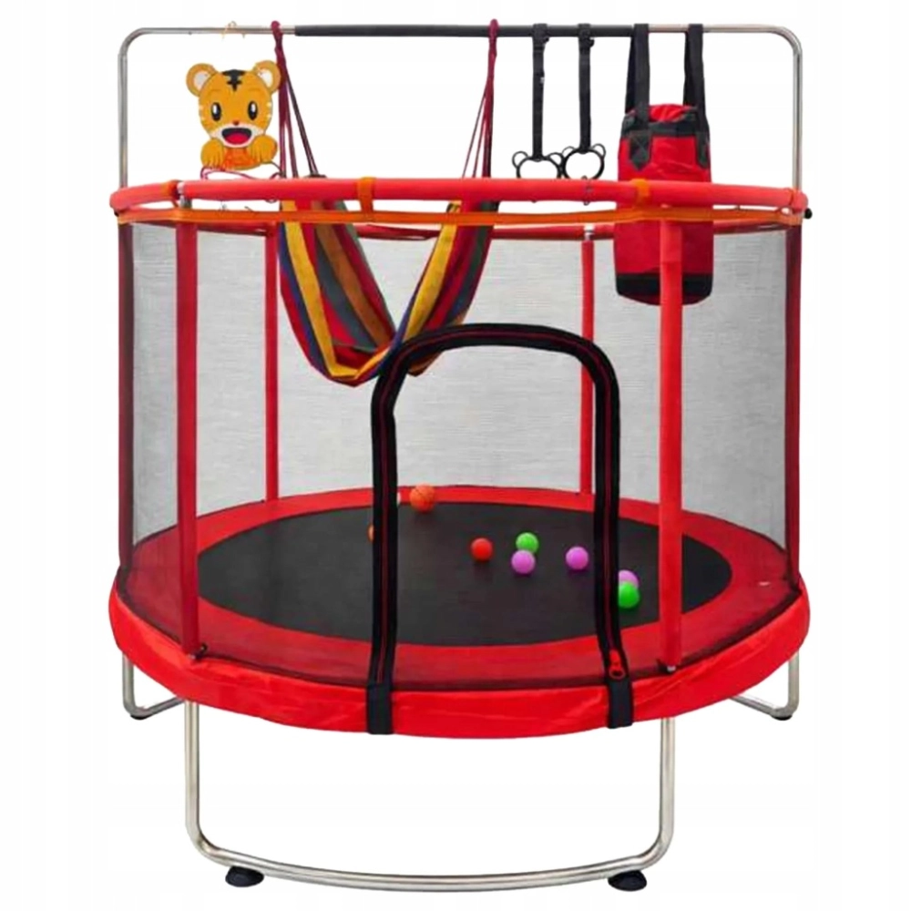 TRAMPOLINA DLA DZIECI 140 CM OGRODOWA DOMOWA KOSZ HAMAK WOREK PIŁKI