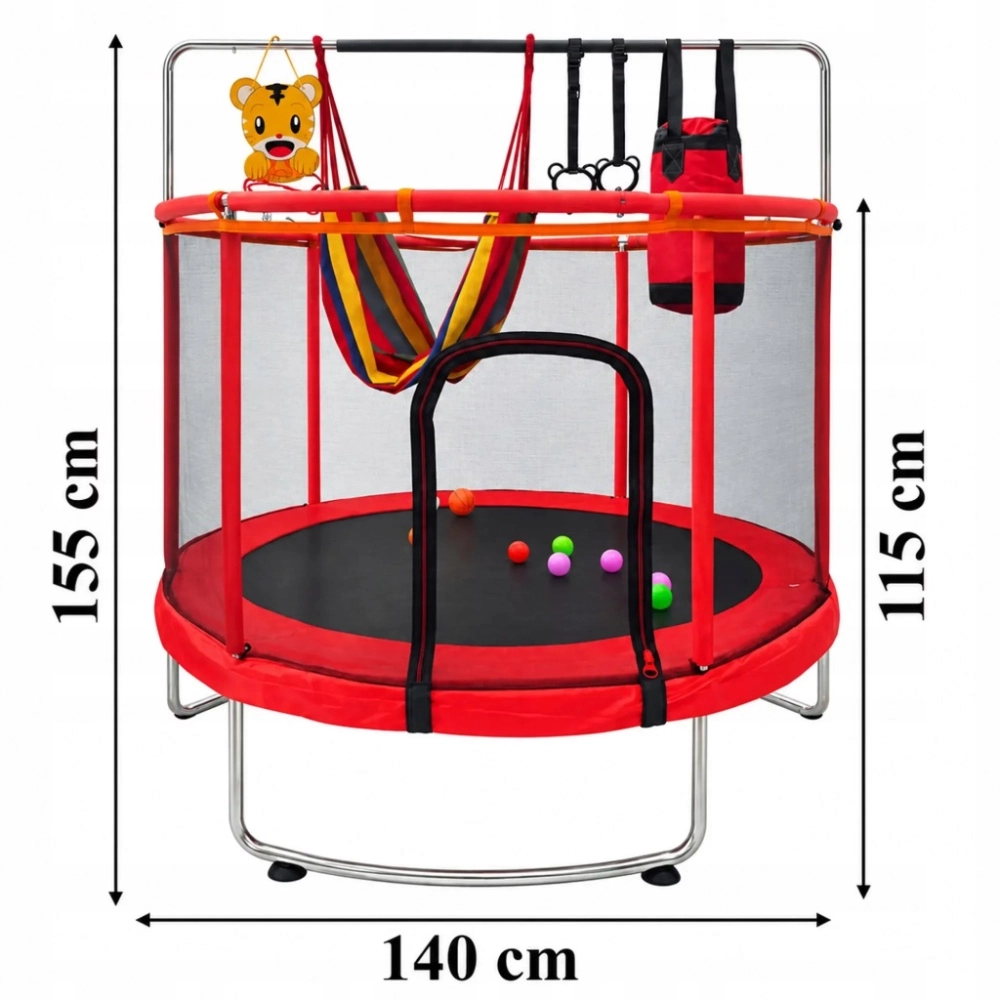 TRAMPOLINA DLA DZIECI 140 CM OGRODOWA DOMOWA KOSZ HAMAK WOREK PIŁKI