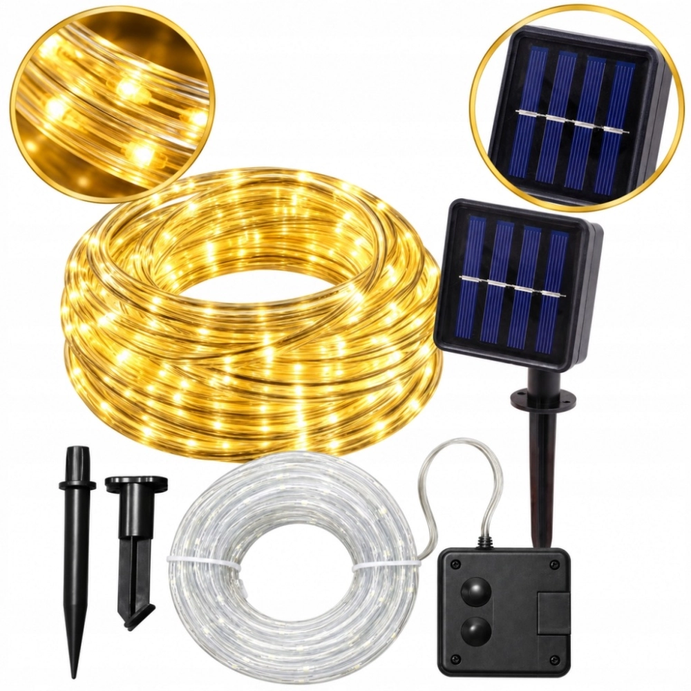 ŁAŃCUCH ŚWIETLNY GIRLANDA SOLARNA LED ŚWIĄTECZNA 12 M 8 TRYBÓW BIAŁA CIEPŁA