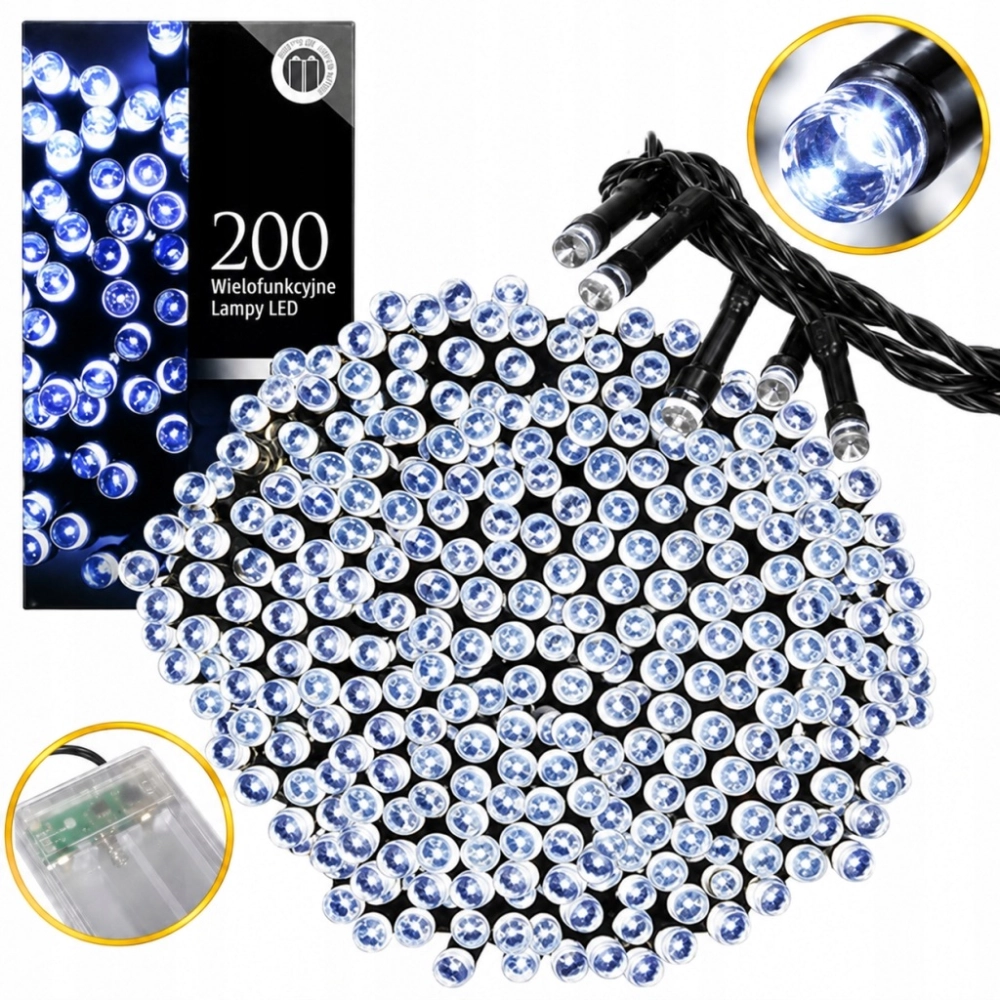 LAMPKI ŚWIĄTECZNE 200 LED CHOINKOWE DEKORACYJNE SZNUR 20 M BIAŁE ZIMNE