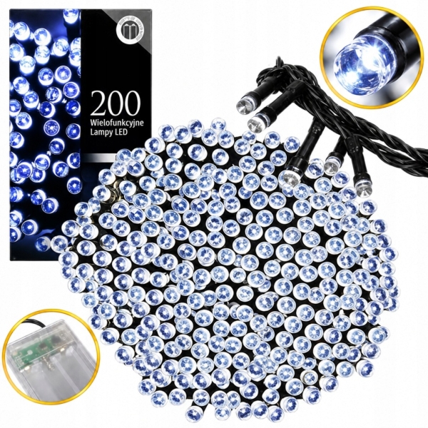 LAMPKI ŚWIĄTECZNE 200 LED CHOINKOWE DEKORACYJNE SZNUR 20 M BIAŁE ZIMNE