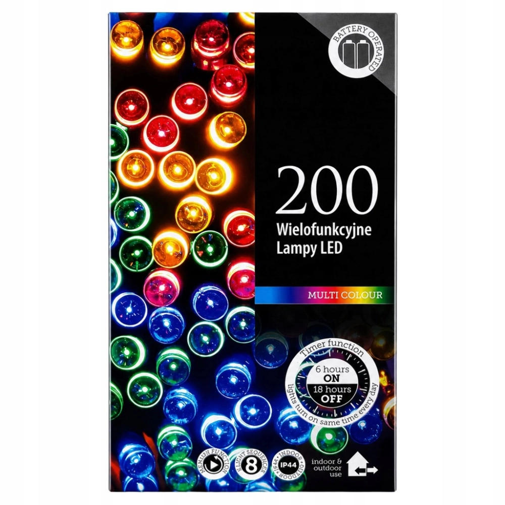 LAMPKI ŚWIĄTECZNE 200 LED CHOINKOWE SZNUR 20 M WIELOKOLOROWE RGB