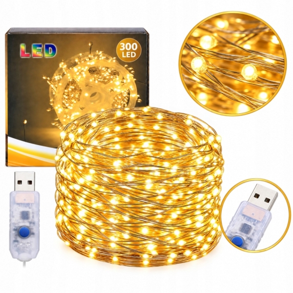 LAMPKI CHOINKOWE DRUCIKI 300 LED DIODY DEKORACJA ŚWIĄTECZNA ŚWIATEŁKA 9 M