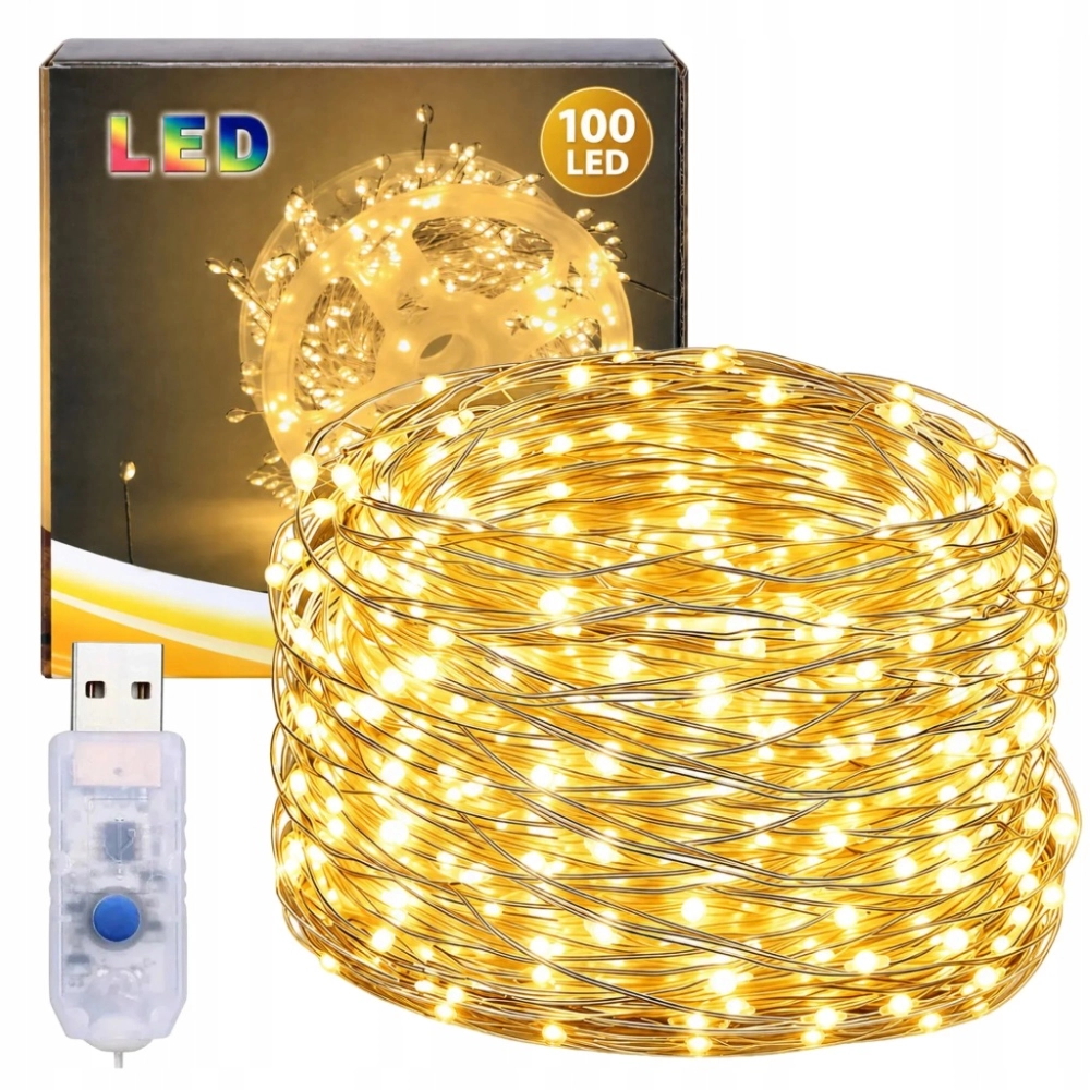 LAMPKI CHOINKOWE DRUCIKI 100 LED DIODY DEKORACJA ŚWIĄTECZNA ŚWIATEŁKA 3 M