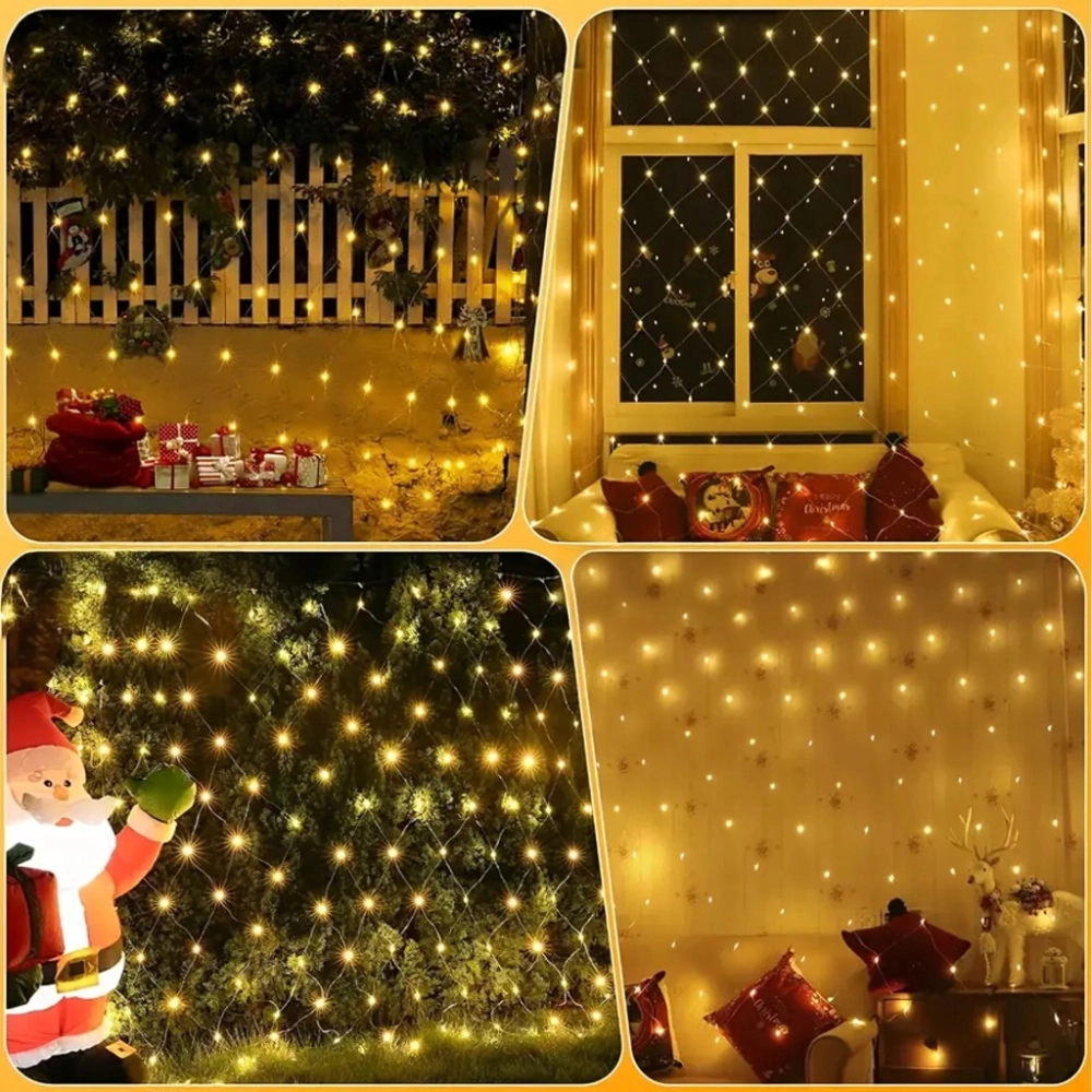 KURTYNA ŚWIETLNA LAMPKI 144 LED ŚWIĘTA BIAŁE CIEPŁE 2X2 M 8 TRYBÓW