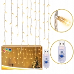 KURTYNA ŚWIETLNA LAMPKI CHOINKOWE SOPLE 96 LED BIAŁA CIEPŁA USB 3,5 M