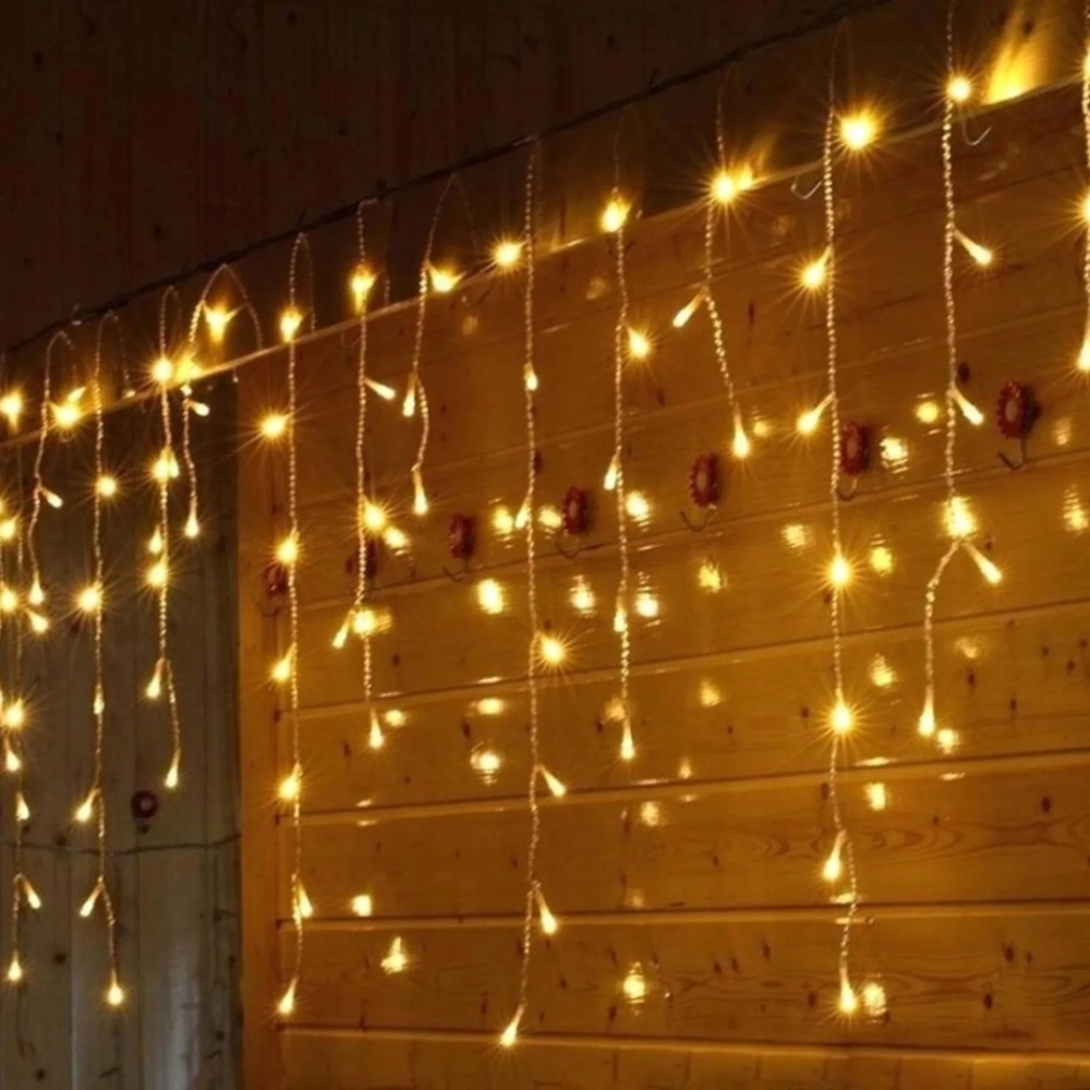 KURTYNA ŚWIETLNA LAMPKI CHOINKOWE SOPLE 96 LED BIAŁA CIEPŁA USB 3,5 M