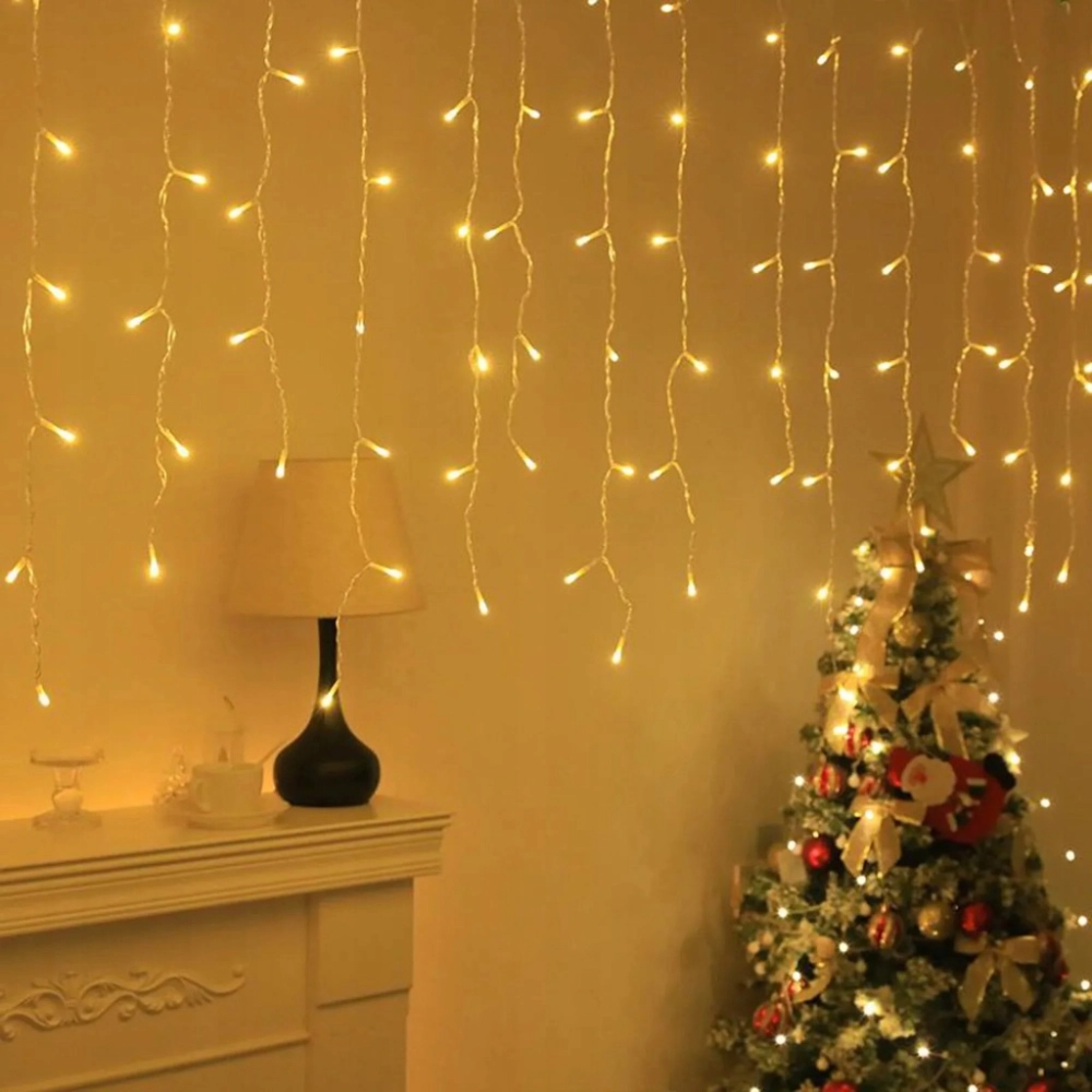 KURTYNA ŚWIETLNA LAMPKI CHOINKOWE SOPLE 96 LED BIAŁA CIEPŁA USB 3,5 M