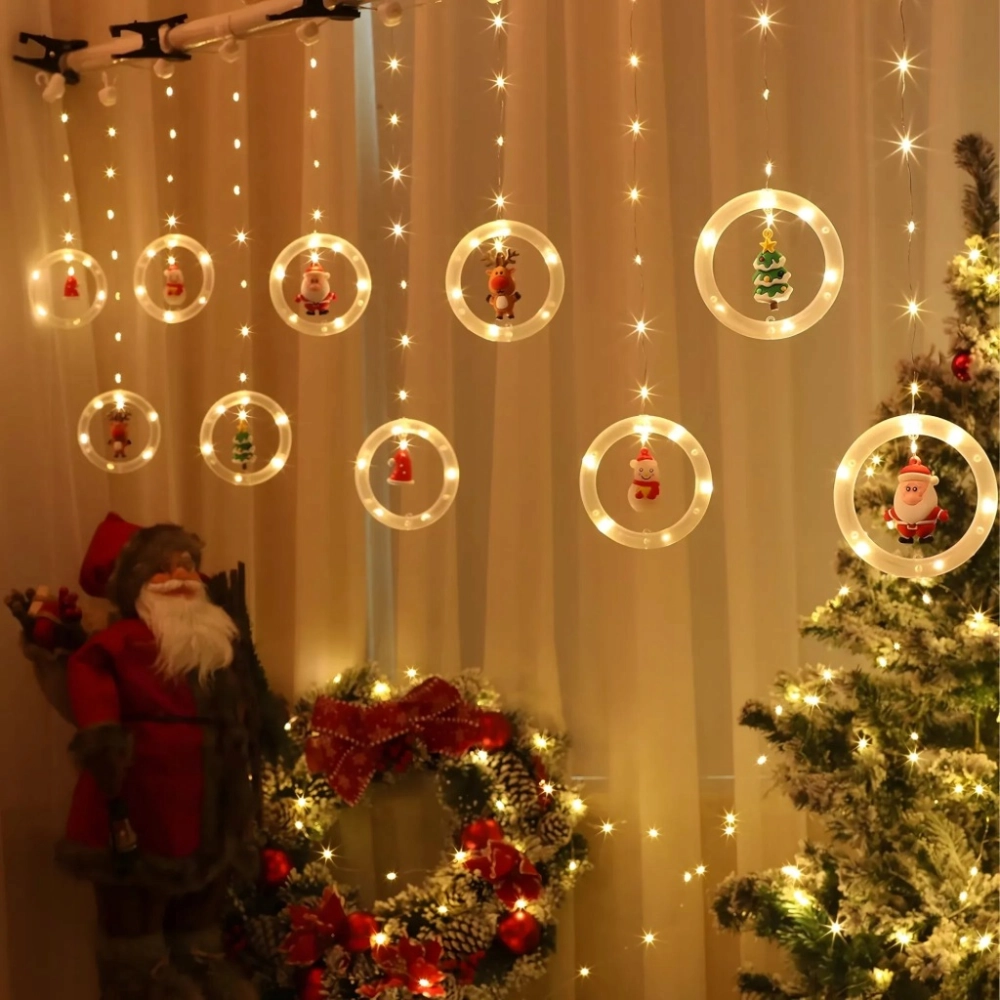 KURTYNA ŚWIETLNA 110 LED KÓŁKA Z FIGURKAMI 10 SZT 8 TRYBÓW LAMPKI