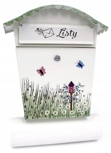 SKRZYNKA NA LISTY POCZTOWA RĘCZN MAL Z TUBĄ MOTYLE