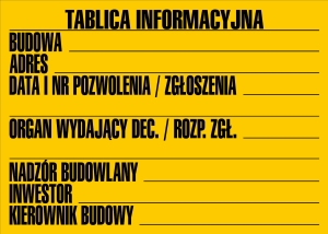 TABLICA INFORMACYJNA BUDOWLANA 50x70 cm PCV