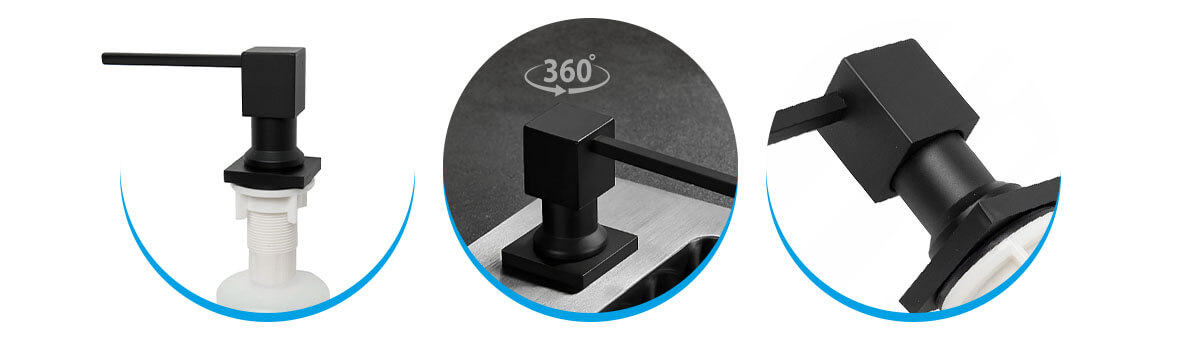 Uniwersalny kwadratowy dozownik do płynu do naczyń lub mydła z pompką o pojemności 400 ml - CZARNY mat - do zlewu lub umywalki.