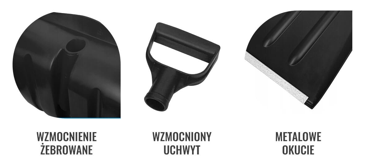 Zestaw 10 sztuk - Łopata do do śniegu kompletna - CZARNA - łopata do odśnieżania z drewnianym stylem