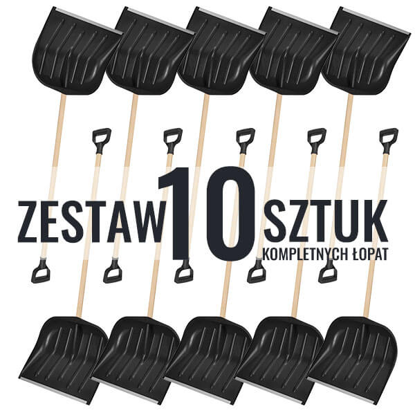 Zestaw 10 sztuk - Łopata do do śniegu kompletna - CZARNA - łopata do odśnieżania z drewnianym stylem