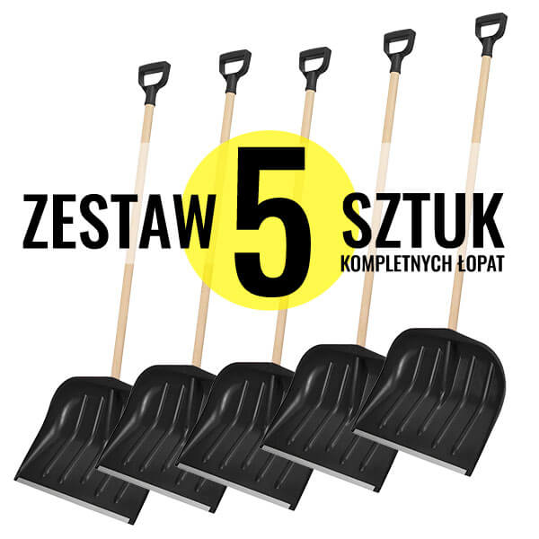 Zestaw 5 sztuk - Łopata do do śniegu kompletna - CZARNA - łopata do odśnieżania z drewnianym stylem