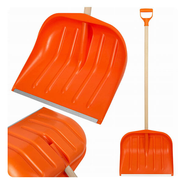 Łopata do do śniegu - POMARAŃCZOWA - łopata do odśnieżania z drewnianym stylem