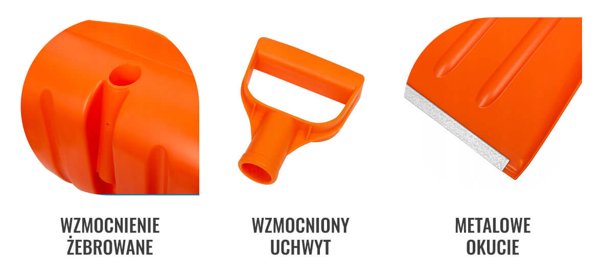 Łopata do do śniegu - POMARAŃCZOWA - łopata do odśnieżania z drewnianym stylem