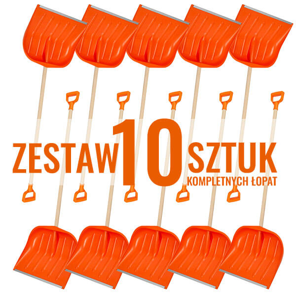 Zestaw 10 sztuk - Łopata do do śniegu kompletna - POMARAŃCZOWA - łopata do odśnieżania z drewnianym stylem